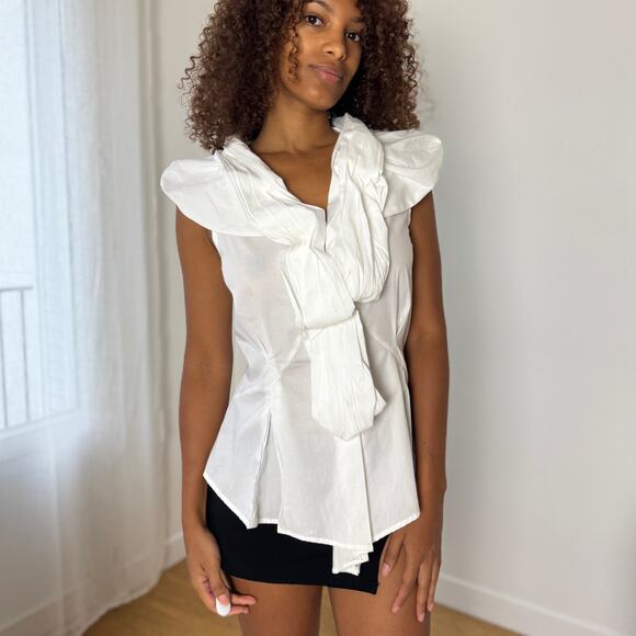 Vintage Italian Statement Ruffle-Scarf Blouse (S) - Picture 9 of 11